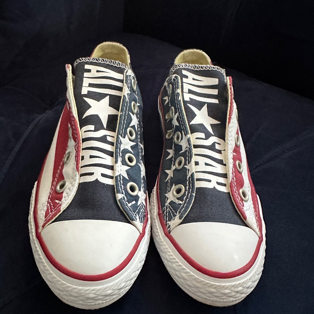 NWT Converse Red, White & Blue Low Top VelcroCanvas Sneakers w/ Patriotic Design